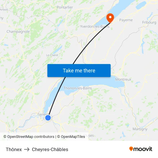 Thônex to Cheyres-Châbles map