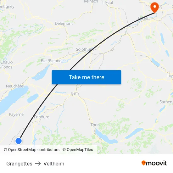 Grangettes to Veltheim map