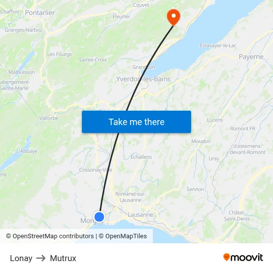 Lonay to Mutrux map