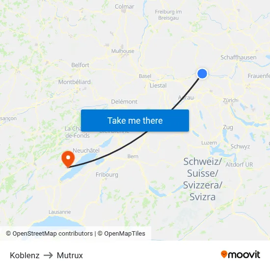 Koblenz to Mutrux map