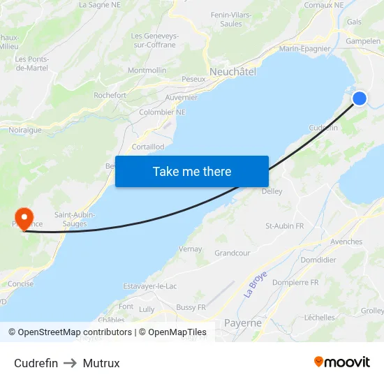 Cudrefin to Mutrux map