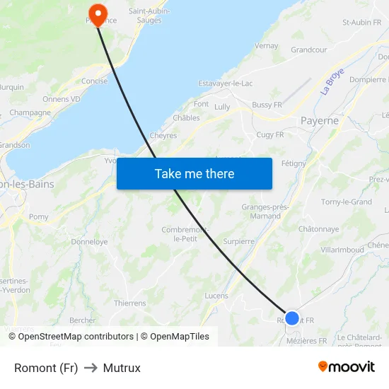 Romont (Fr) to Mutrux map