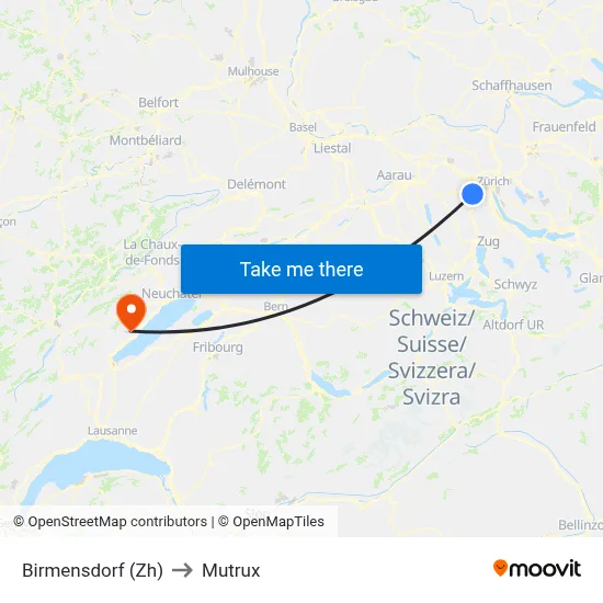 Birmensdorf (Zh) to Mutrux map