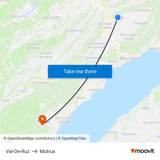 Val-De-Ruz to Mutrux map