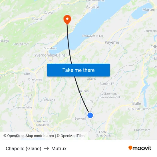 Chapelle (Glâne) to Mutrux map