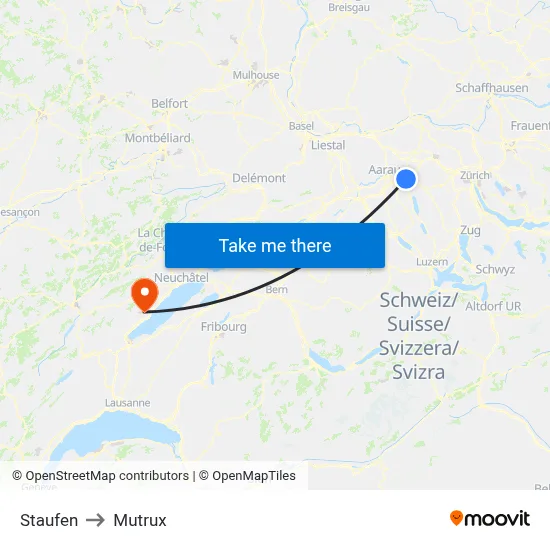 Staufen to Mutrux map