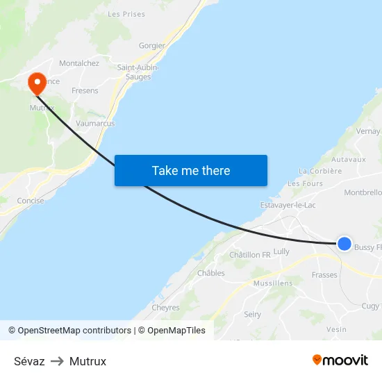 Sévaz to Mutrux map