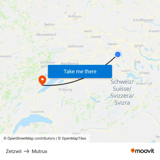 Zetzwil to Mutrux map