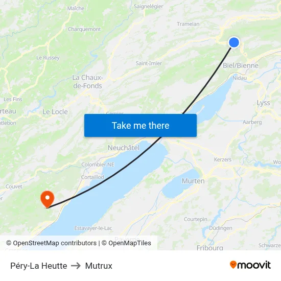 Péry-La Heutte to Mutrux map
