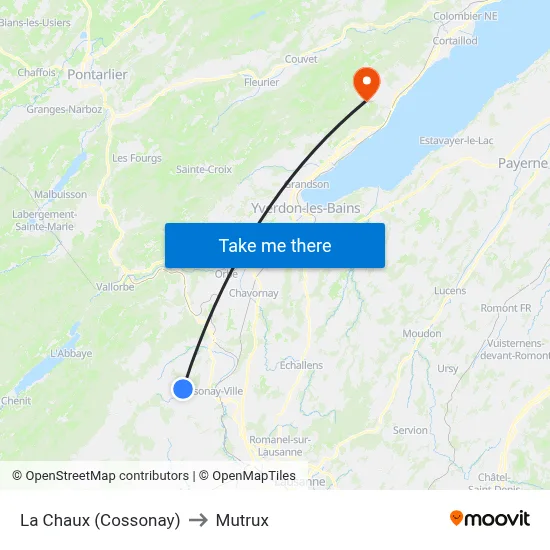 La Chaux (Cossonay) to Mutrux map