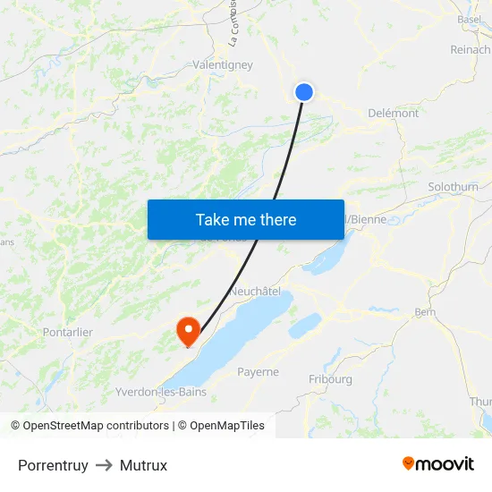 Porrentruy to Mutrux map