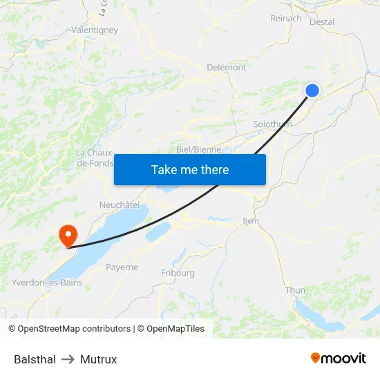 Balsthal to Mutrux map