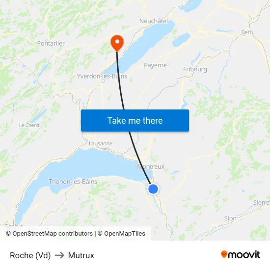 Roche (Vd) to Mutrux map