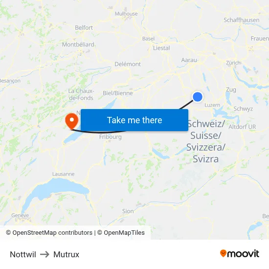 Nottwil to Mutrux map