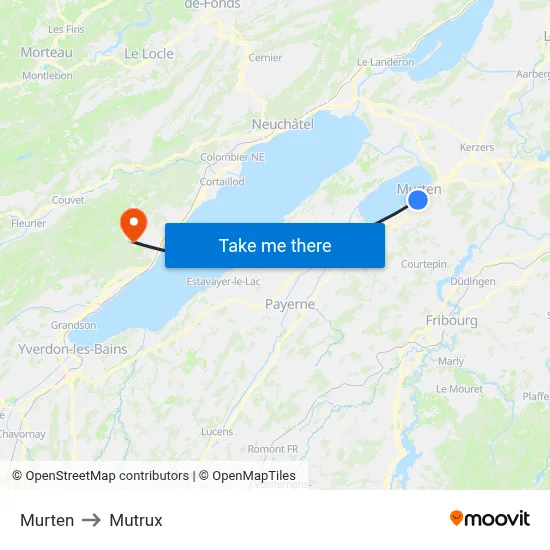 Murten to Mutrux map