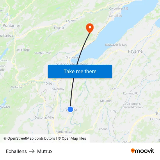 Echallens to Mutrux map