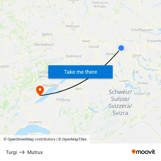 Turgi to Mutrux map