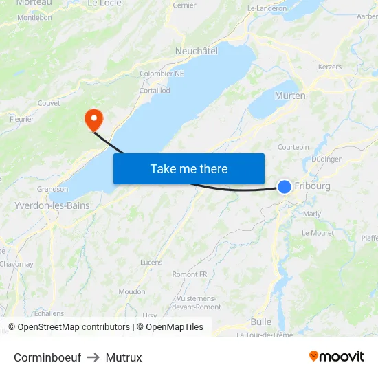 Corminboeuf to Mutrux map