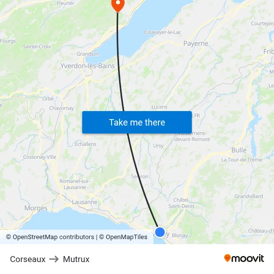 Corseaux to Mutrux map