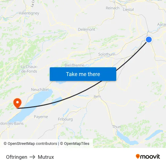 Oftringen to Mutrux map