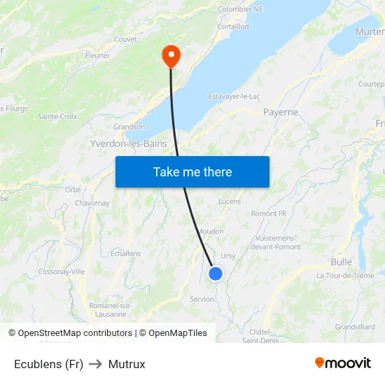 Ecublens (Fr) to Mutrux map