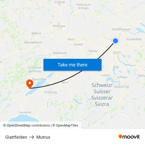 Glattfelden to Mutrux map