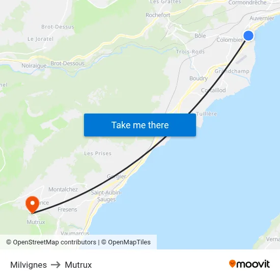 Milvignes to Mutrux map