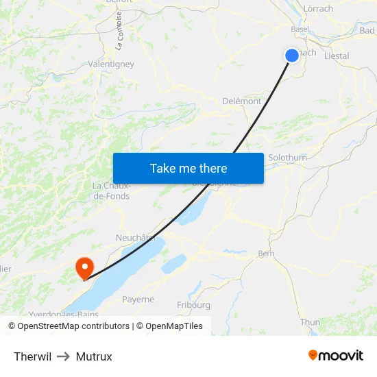 Therwil to Mutrux map