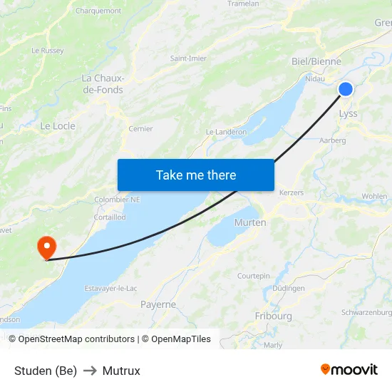 Studen (Be) to Mutrux map