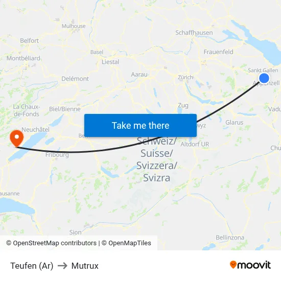 Teufen (Ar) to Mutrux map