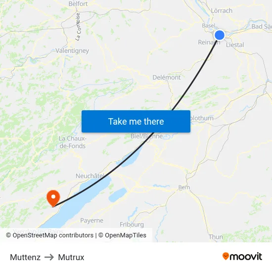 Muttenz to Mutrux map