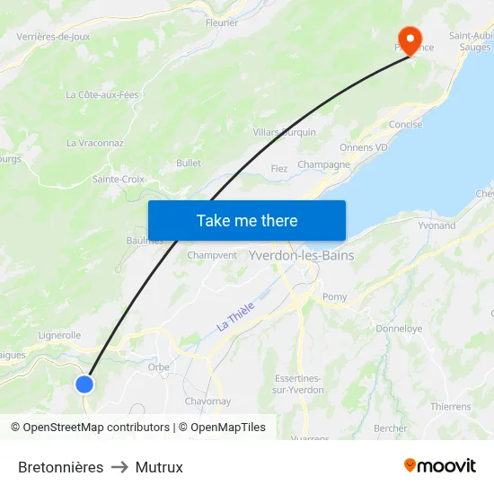 Bretonnières to Mutrux map