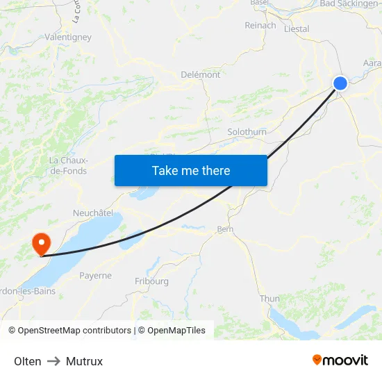Olten to Mutrux map