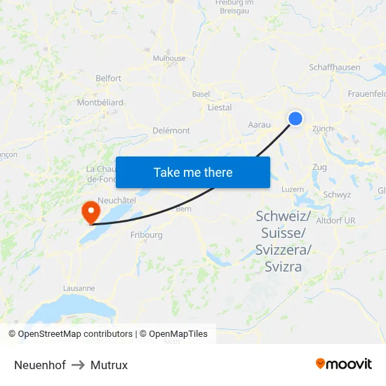 Neuenhof to Mutrux map