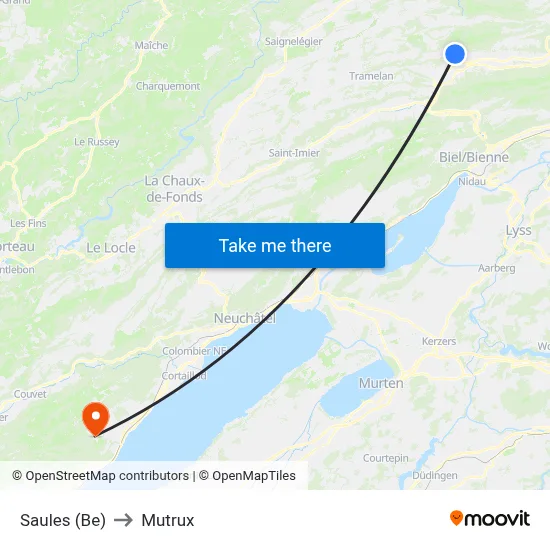 Saules (Be) to Mutrux map