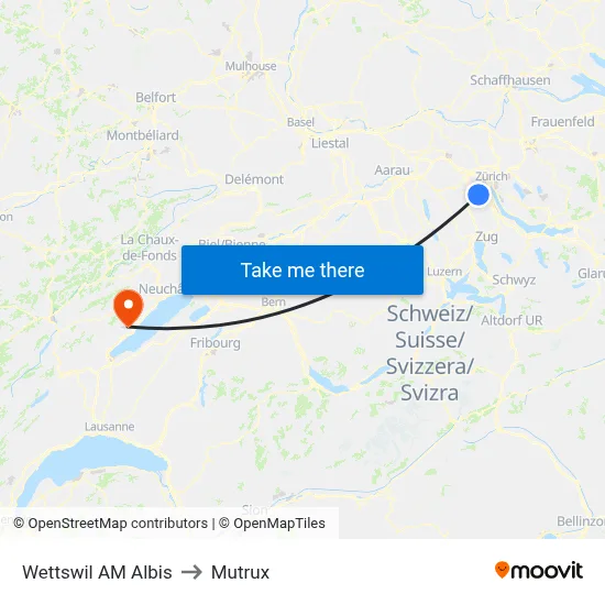 Wettswil AM Albis to Mutrux map
