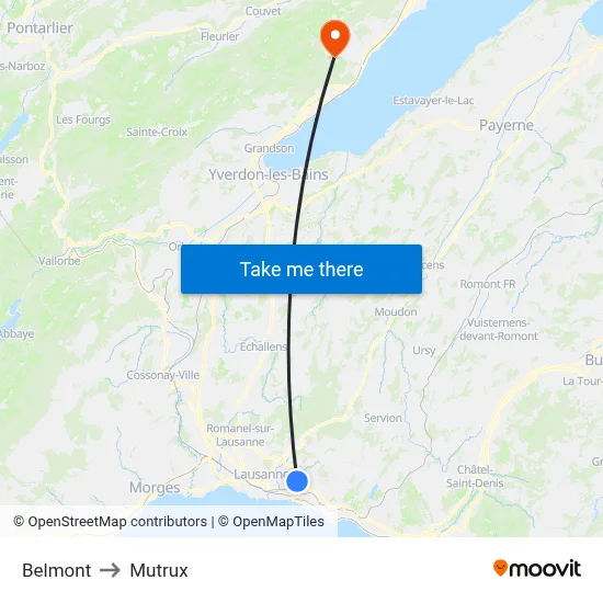 Belmont to Mutrux map