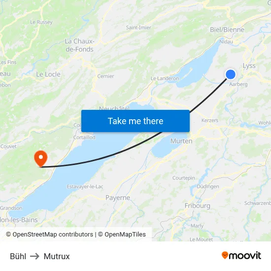 Bühl to Mutrux map