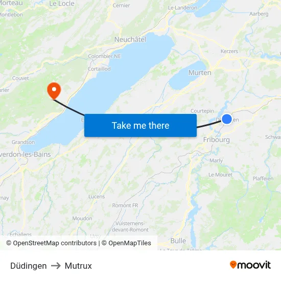 Düdingen to Mutrux map