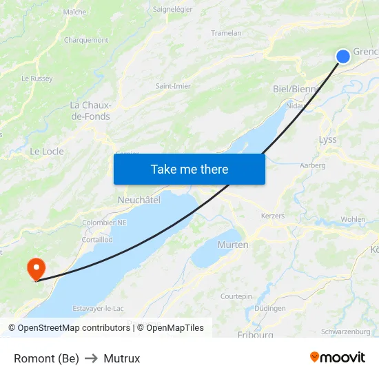 Romont (Be) to Mutrux map