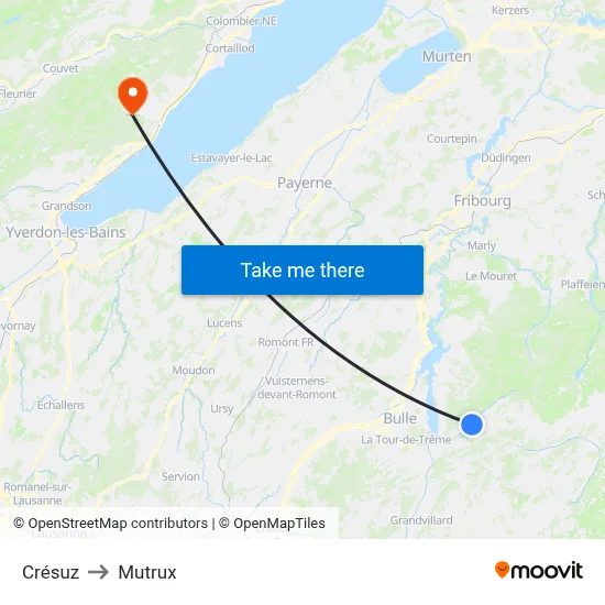 Crésuz to Mutrux map