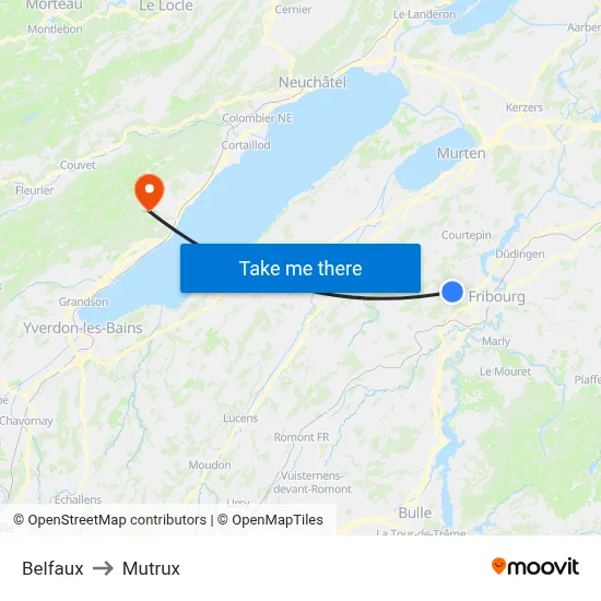 Belfaux to Mutrux map