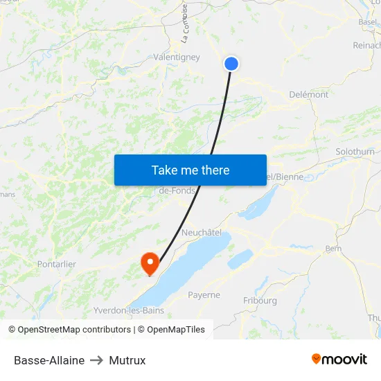 Basse-Allaine to Mutrux map