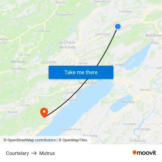 Courtelary to Mutrux map