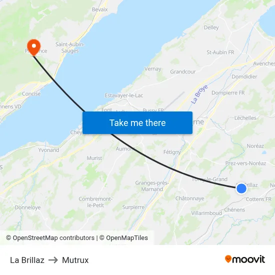 La Brillaz to Mutrux map