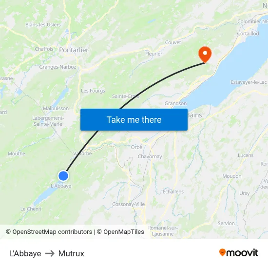 L'Abbaye to Mutrux map