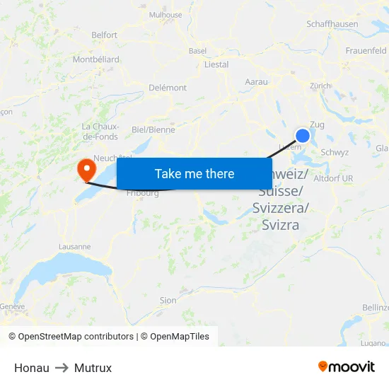 Honau to Mutrux map