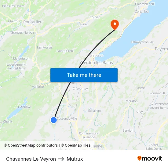 Chavannes-Le-Veyron to Mutrux map