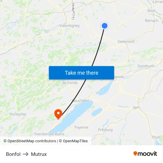 Bonfol to Mutrux map