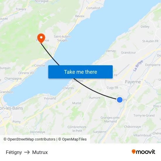 Fétigny to Mutrux map